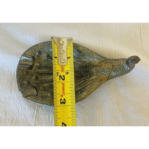 Ring Trinket Dish Ashtray Dish Peacock Solid Brass Decorative Vintage - Picture 4 of 7